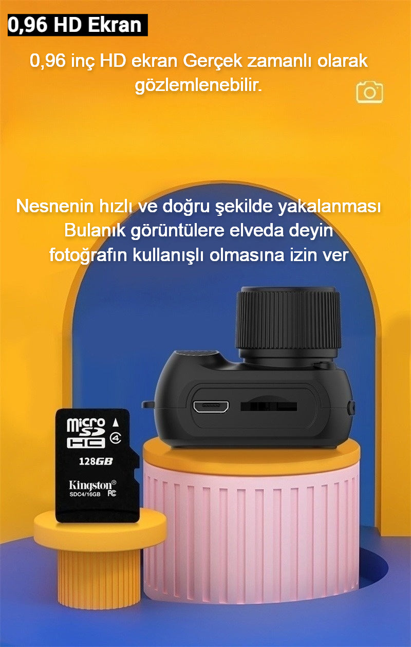 Retro Mini Kamera Ekranlı, İç Mekan Dış Mekan 1080p HD Taşınabilir, Çok Küçük Kamera Video Destekli, Tatil Hediyeleri için.